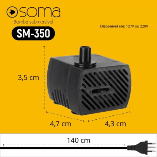 BOMBA SUB SOMA AQUARIOS SM- 350 (350 L/H) 127V - Imagem 2