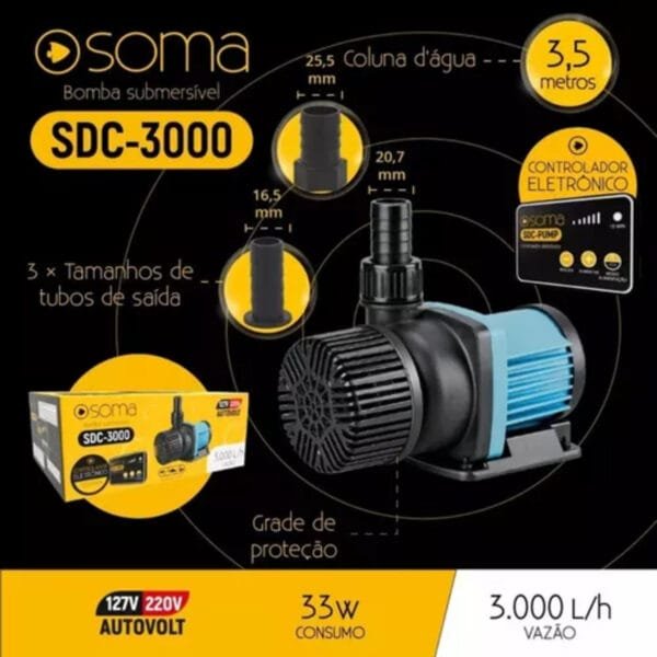 BOMBA SUB SOMA ALTA VAZAO ELETRONICA SDC- 3000 (3000L/H) AUTOVOLT - Imagem 2