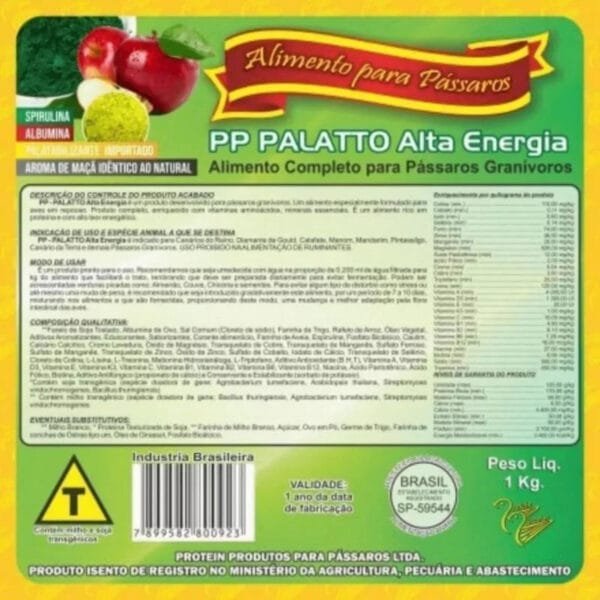 Pp - Palatto Alta Energia - 1kg - Ração Para Pássaros E Aves - Imagem 2