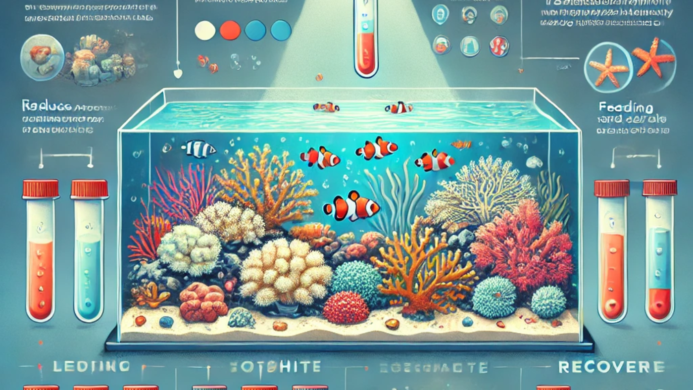DALL·E 2025-02-17 15.03.32 - An infographic-style image illustrating a step-by-step guide for reef aquarium care, focusing on coral health. The image should include__1. A vibrant