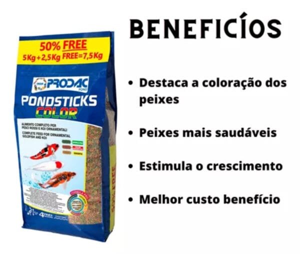 RACAO PRODAC PONDSTICKS COLOR 5KG + 2,5KG FREE (7,5KG) - Imagem 2