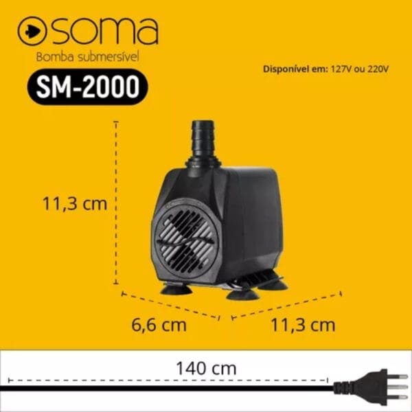 BOMBA SUB SOMA AQUARIOS SM-2000 (2000 L/H) 127V - Imagem 4