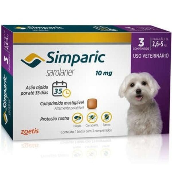 Antipulgas Simparic Zoetis Cães 2.6 kg 5 kg Cx 3 comp.