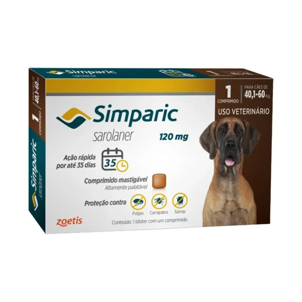 Antipulgas e carrapatos Zoetis Simparic 120 Mg 40,1 A 60 Kg
