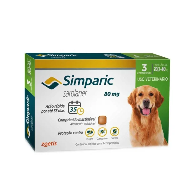 Simparic 80mg 20,1 A 40kg Antipulgas Com 3 Comprimidos