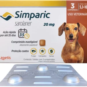 Simparic 5 a 10 Kg 20mg 3 Comprimidos Mastigáveis Palatáveis Zoetis